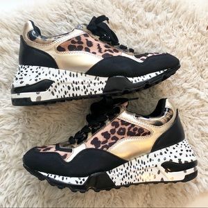 Steve Madden leopard, b&w, and gold sneakers